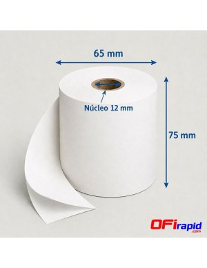 Rollo papel TPV duplicado blanco 75×65 mm 2