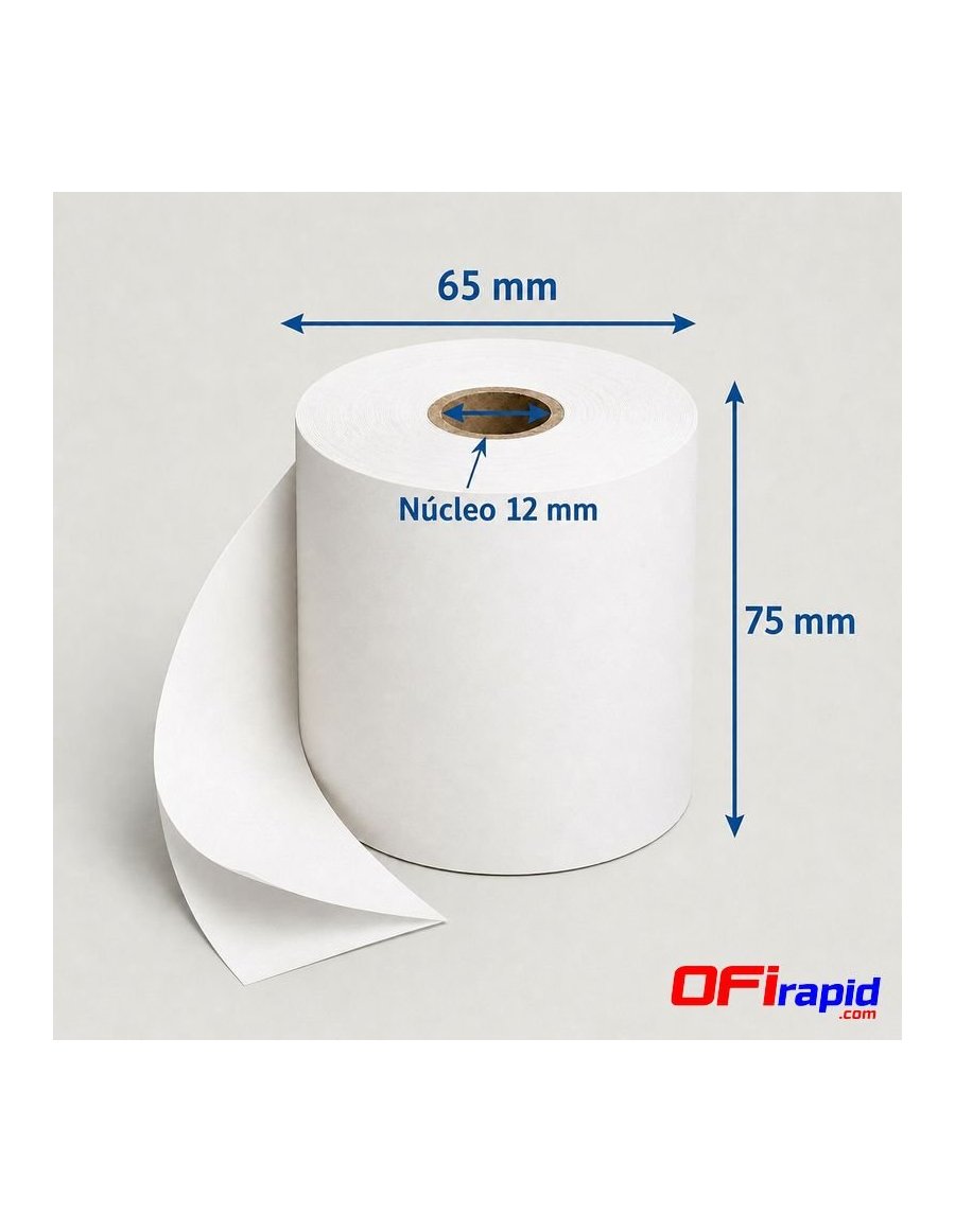 Rollo papel TPV duplicado blanco 75×65 mm